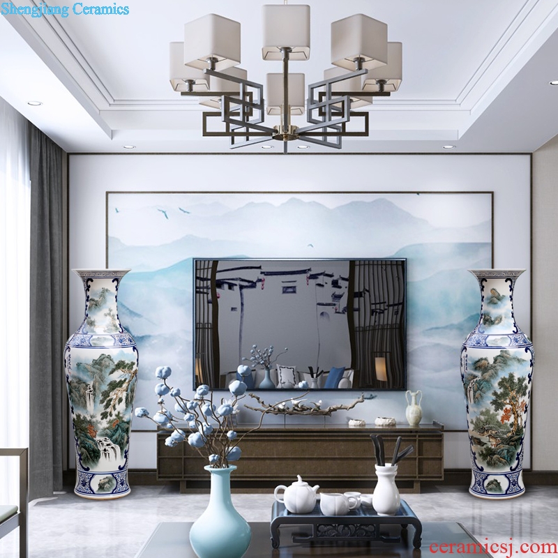 Jingdezhen pastel hand-painted landscape painting has a long history of large vase sitting room office furnishing articles store hall