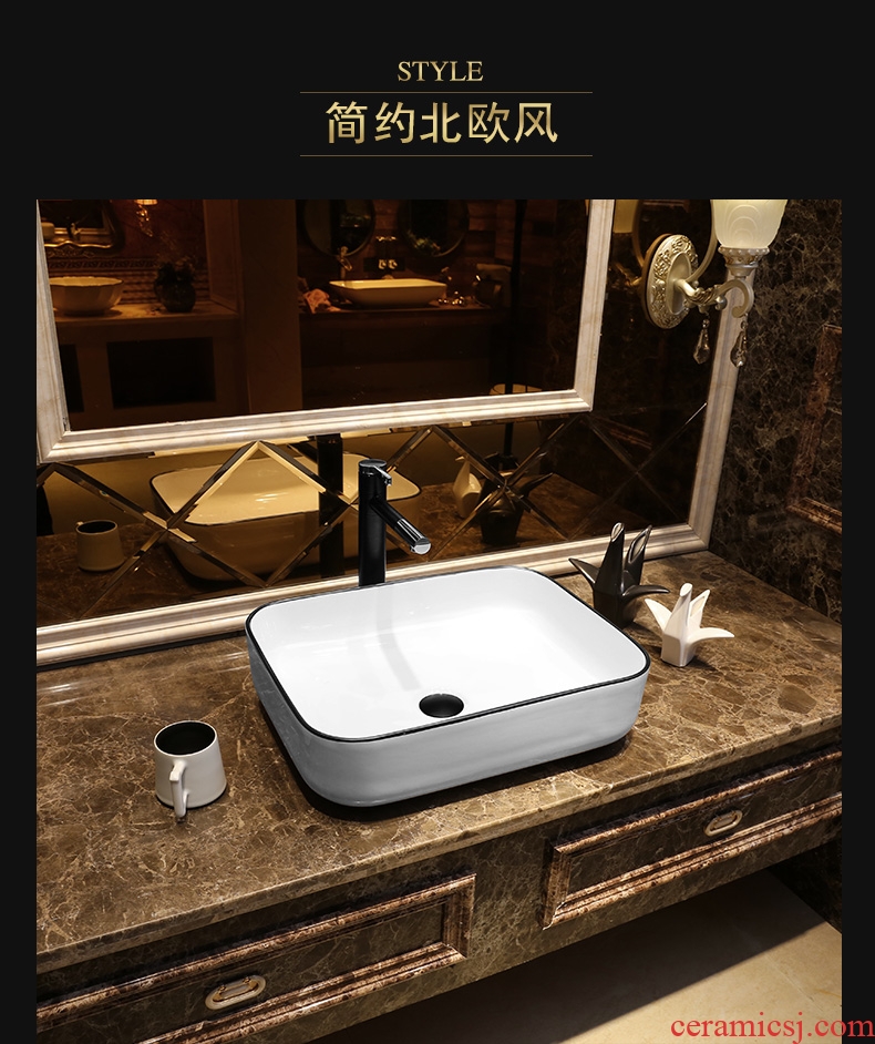 JingYan white black edge Nordic art stage basin rectangle ceramic lavatory contemporary and contracted on the sink