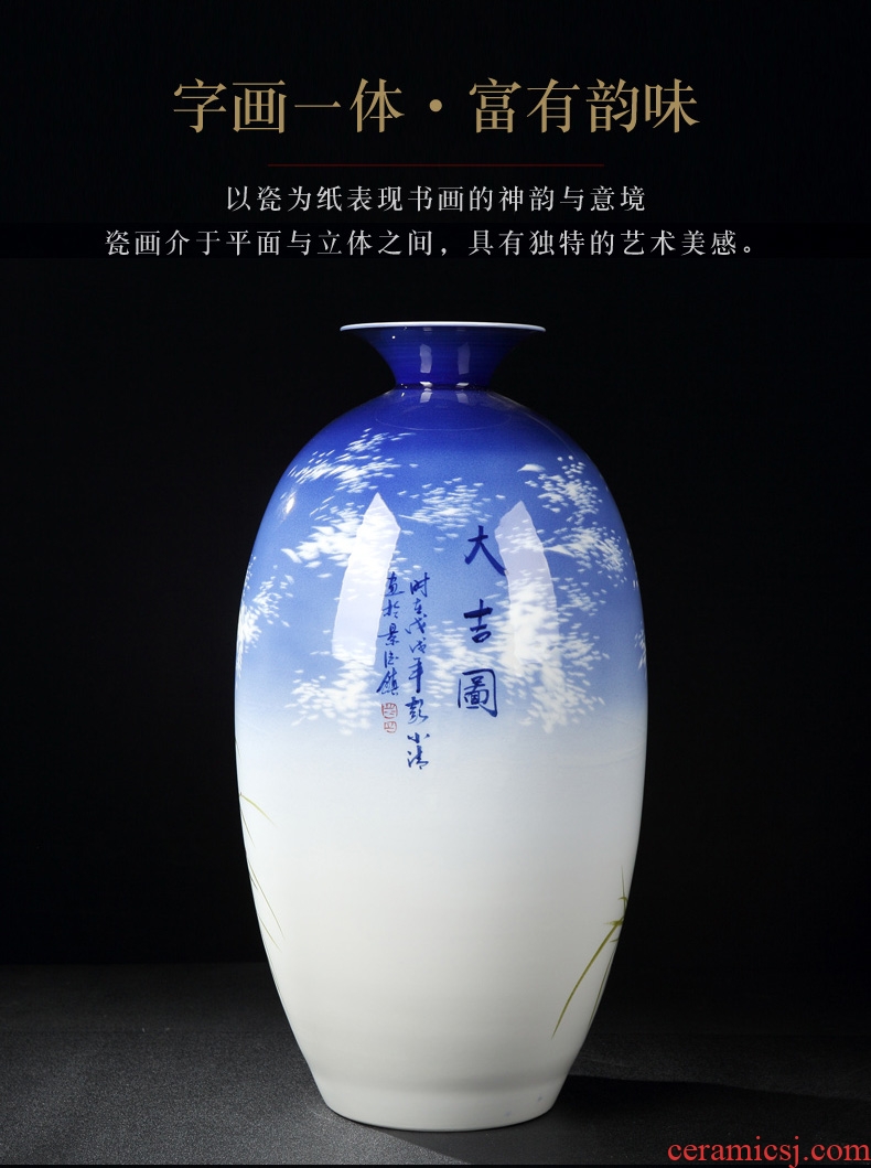 Jingdezhen ceramic hand-painted big blue and white porcelain vase furnishing articles sitting room of Chinese style household rich ancient frame flower arranging porcelain decoration