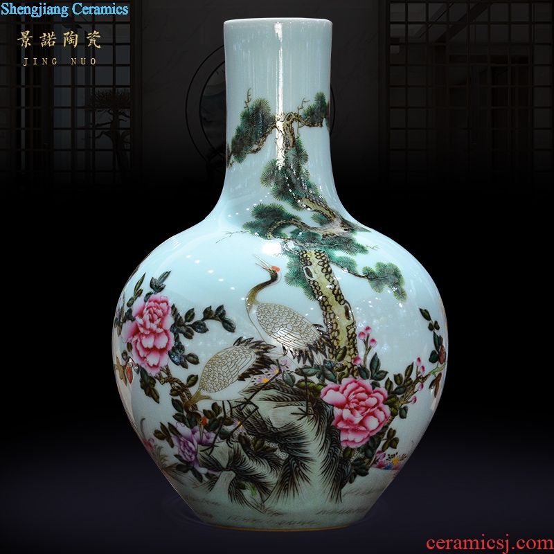 Jingdezhen ceramics imitation qing qianlong hand-painted pine crane prolong vase new Chinese style sitting room adornment is placed