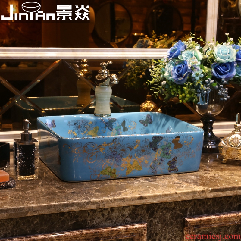 JingYan butterflies art stage basin ceramic lavatory rectangular basin artical on the sink