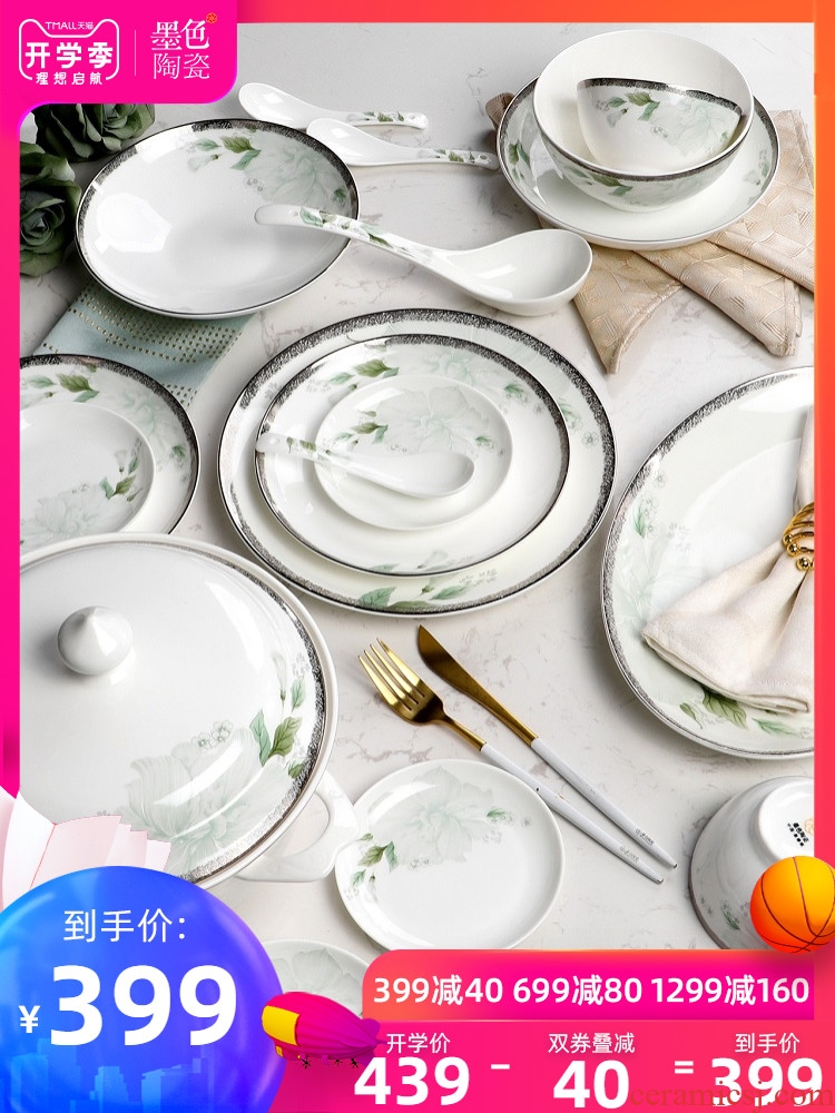 Bone China tableware suit 4 families with jingdezhen ceramic dishes suit Chinese dishes chopsticks combination water clouds