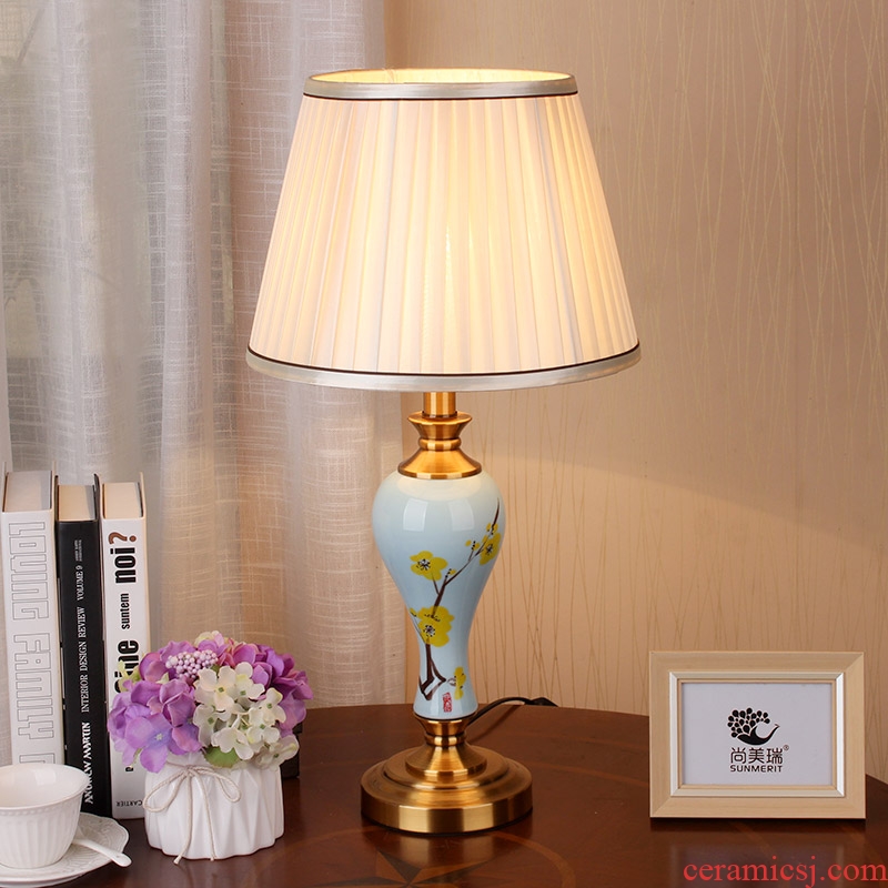 American desk lamp jingdezhen ceramic bedside lamp sitting room adornment bedroom modern Chinese hand-painted hotel apartment