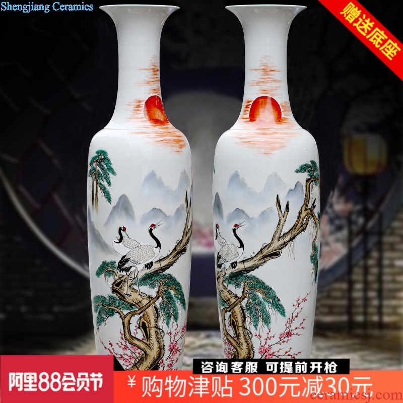 Jingdezhen ceramic hand-painted pine crane chaoyang landing big ceramic vase home sitting room place opening gifts