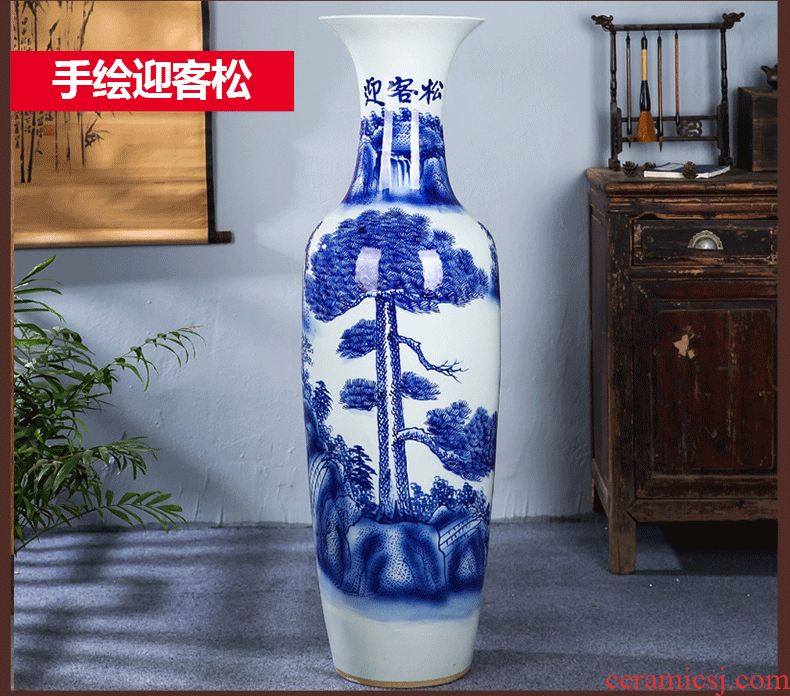 Jingdezhen ceramics hand of large blue and white vase hotel office Chinese flower arranging sitting room adornment