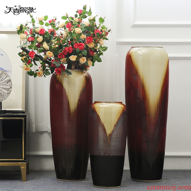 New Chinese style ceramic landing simulation flower vase large sitting room suit dry flower arrangement home furnishing articles