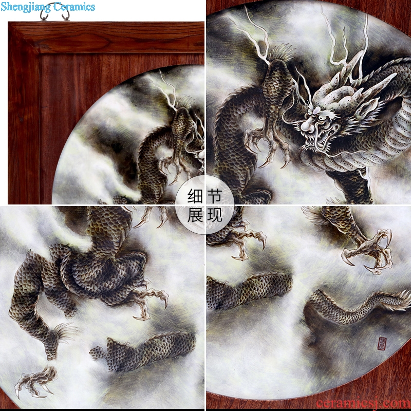 Jingdezhen square porcelain plate painting too qing dragon ao hang a picture to the sitting room adornment office opening gifts