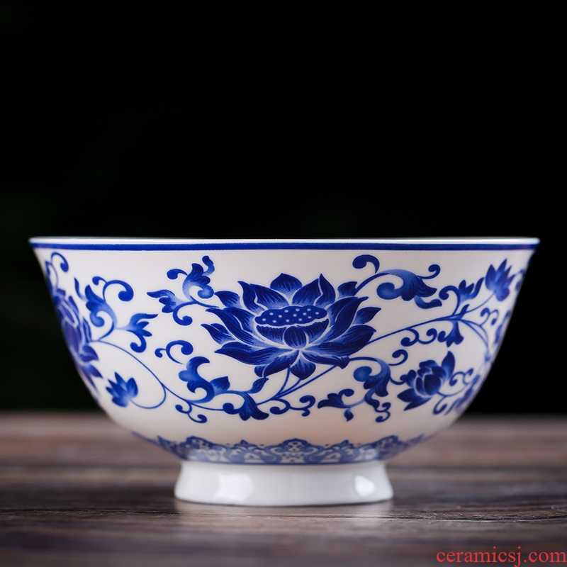 Jingdezhen home to eat a single rainbow noodle bowl bowl of soup bowl prevent hot tall bowl bubble bone bowls suit blue and white porcelain bowl