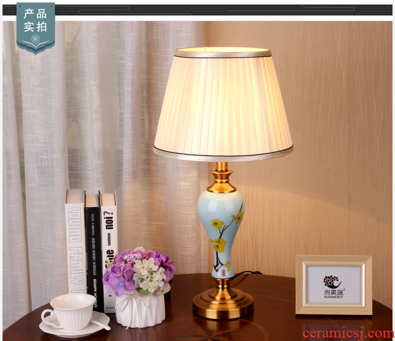 American desk lamp jingdezhen ceramic bedside lamp sitting room adornment bedroom modern Chinese hand-painted hotel apartment