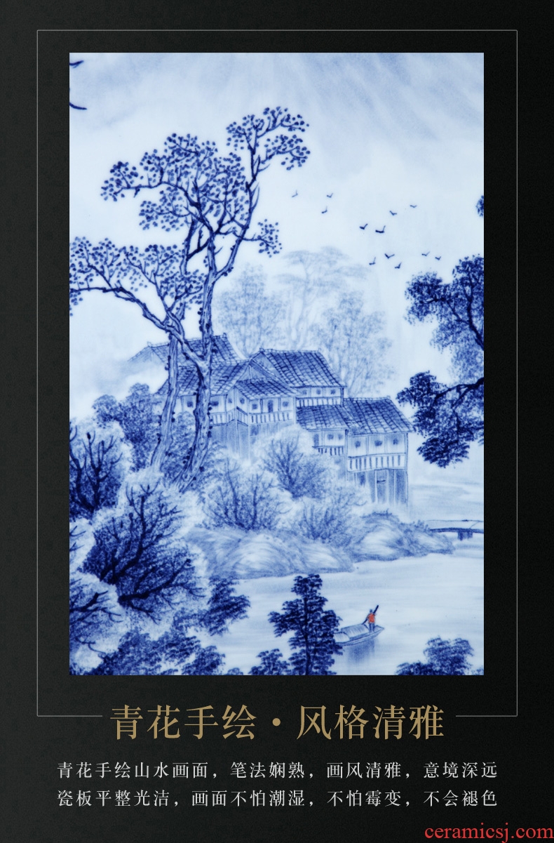 Blue and white porcelain plate painting landscapes of jingdezhen ceramic antique hand-painted Chinese sitting room metope adornment mural porch hang a picture