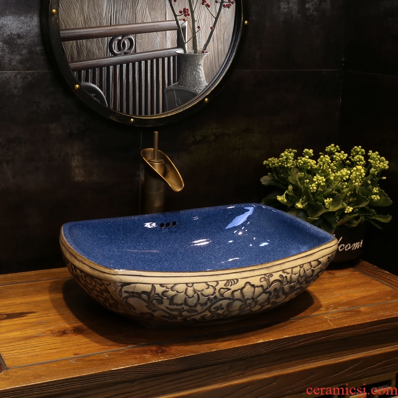 JingYan blooming flowers antique art stage basin rectangle ceramic lavatory basin of Chinese style restoring ancient ways is the sink