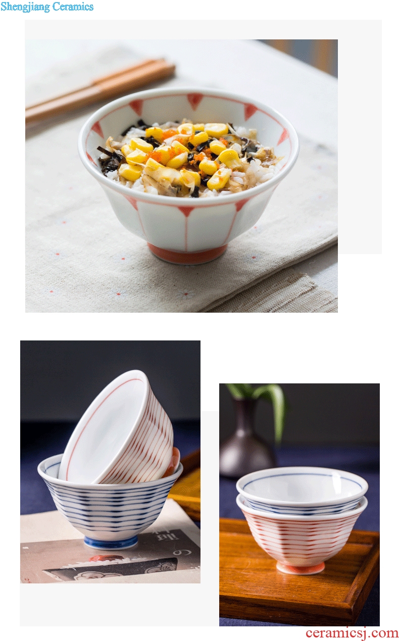 Million jia Japanese Japanese and wind tall bowl of household ceramic tableware to eat small bowl clear soup bowl rainbow noodle bowl