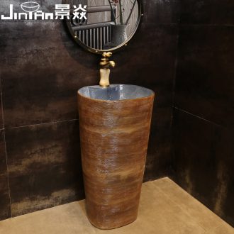 JingYan carved lines ceramic column basin vertical sink basin floor one lavatory pillar lavabo