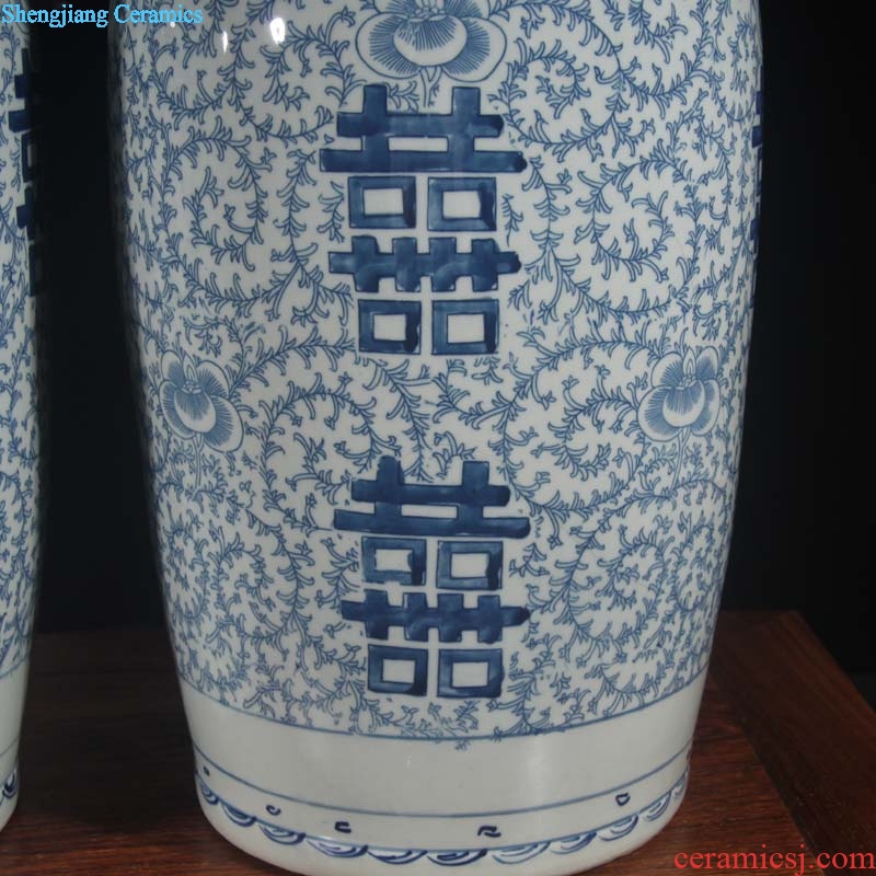 Jingdezhen imitation porcelain happy character of the republic of dowry vase 60 cm high classical antique vase happy character display vase