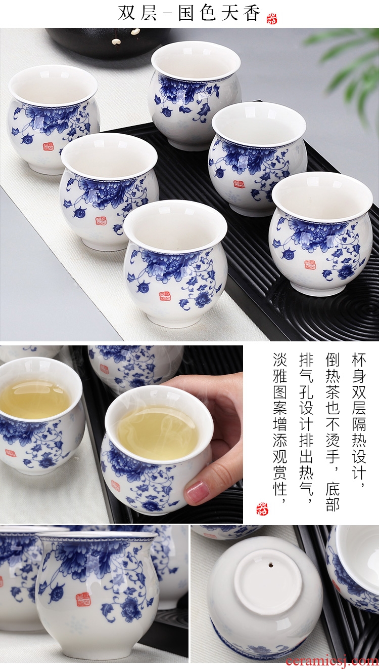 Leopard lam kung fu small ceramic cups of tea light bowl tea master sample tea cup purple sand cup tea of blue and white porcelain