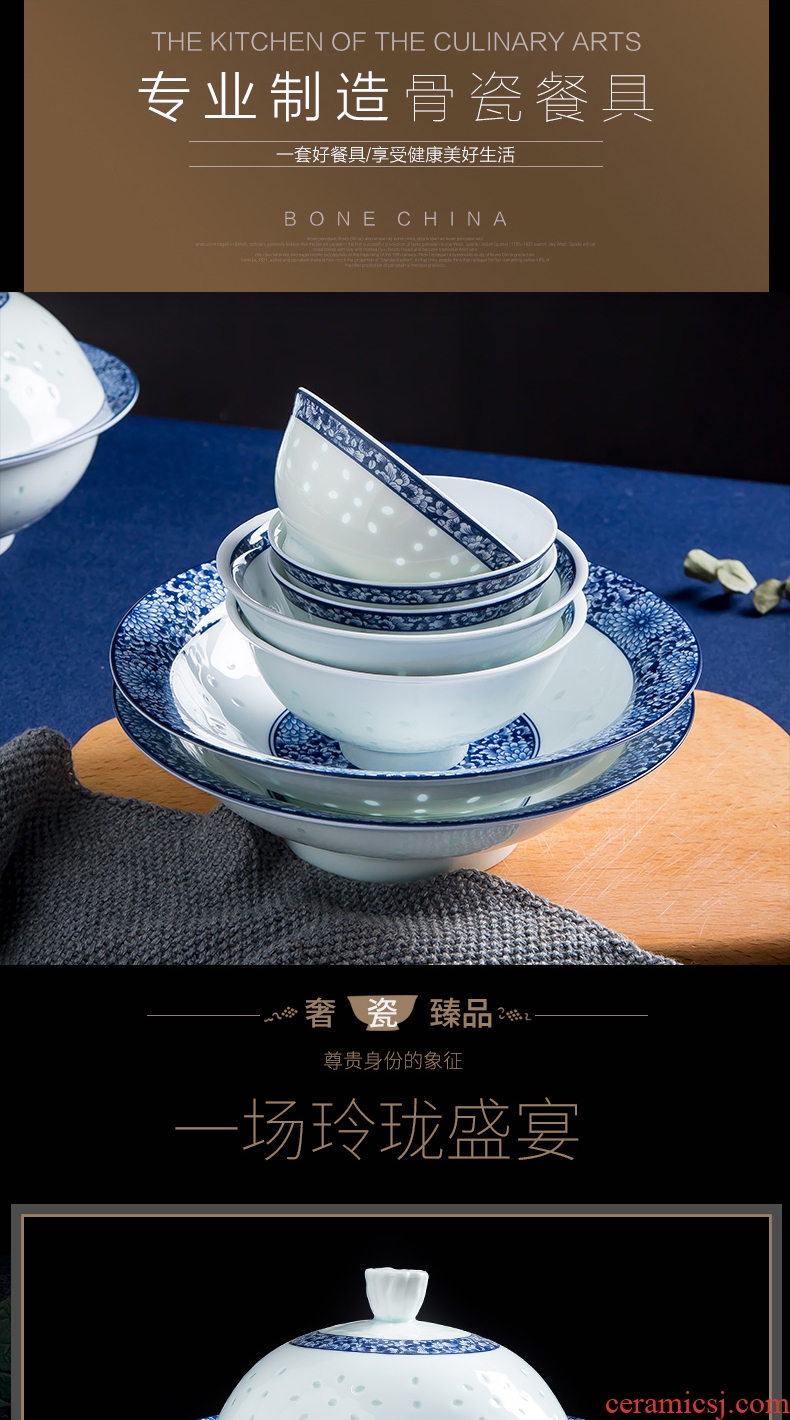 Blower, jingdezhen blue and white and exquisite porcelain tableware suit glair Chinese dishes dishes suit household gifts