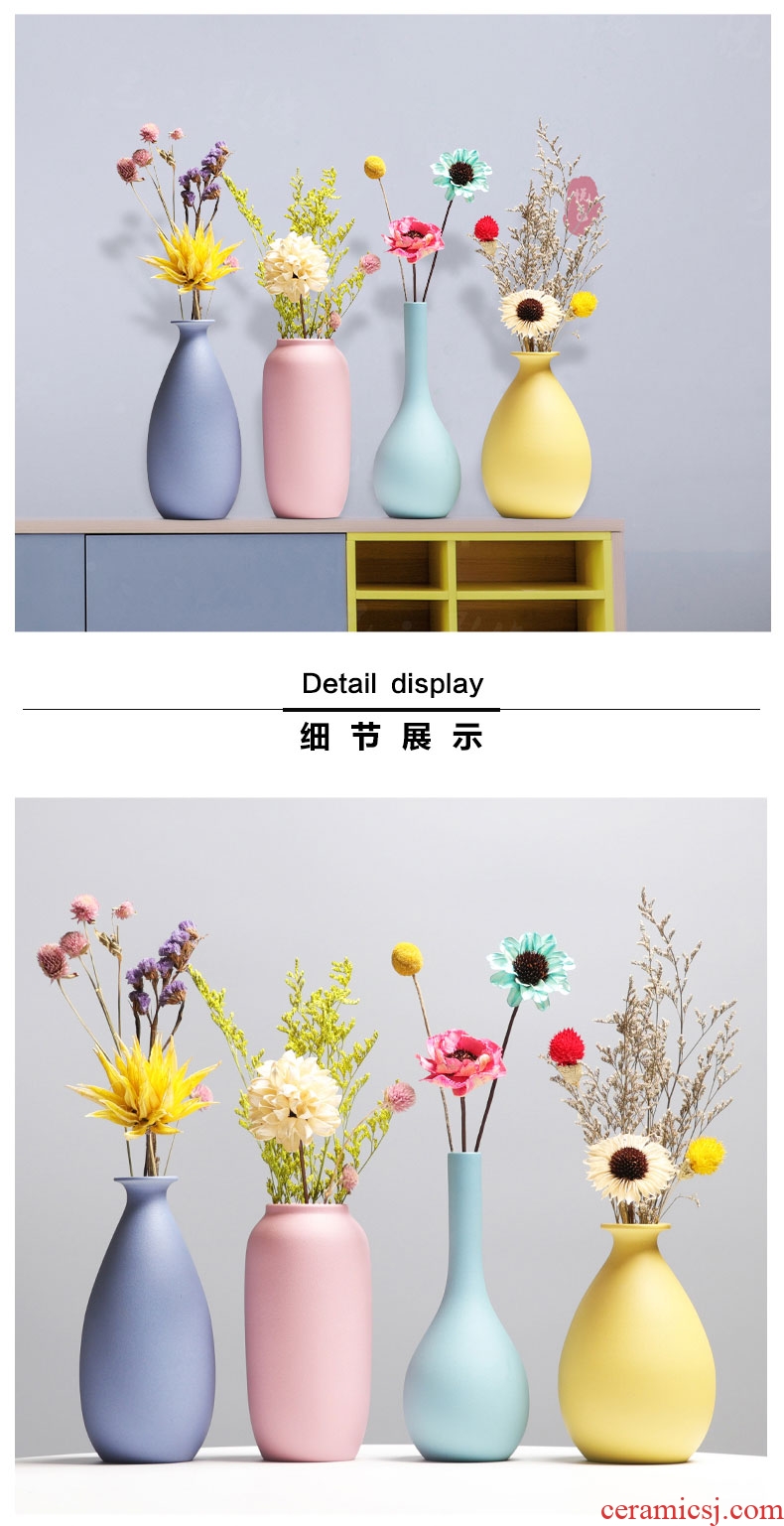 Small pure and fresh and ceramic vase Nordic dried flower adornment furnishing articles flower arranging home TV cabinet table accessories large living room