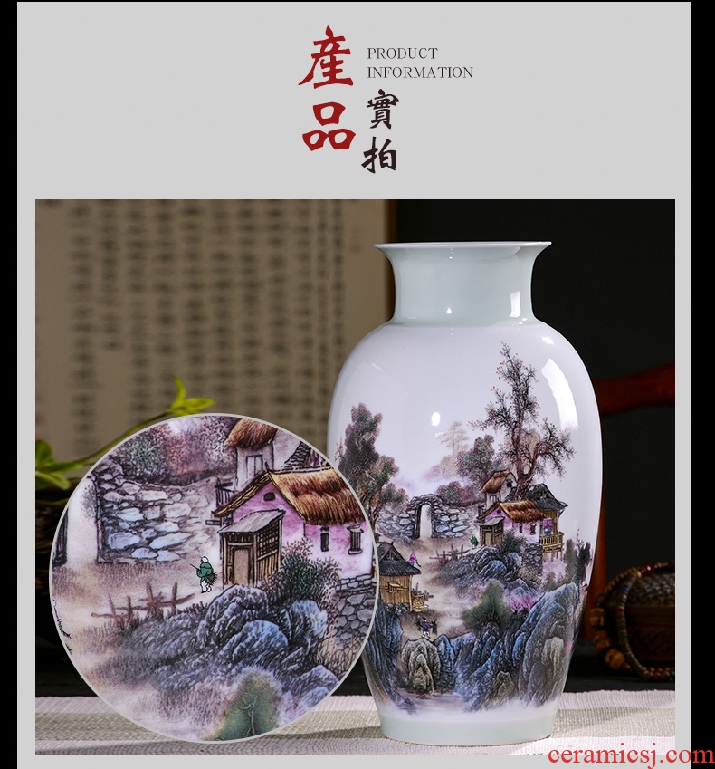 Jingdezhen ceramic vase furnishing articles flower arranging dried flowers pastel landscape painting Chinese style household adornment bedroom living room