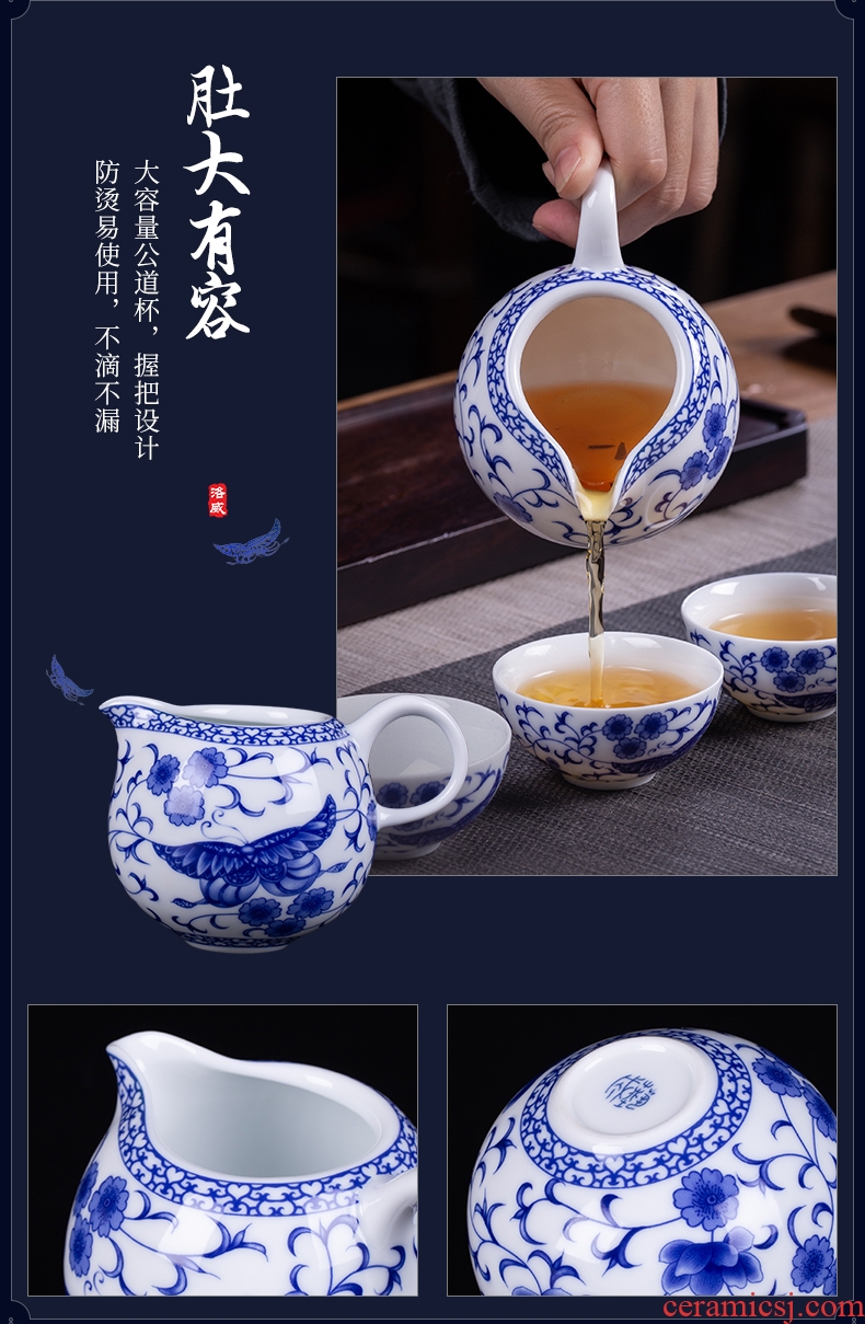 Blower, jingdezhen blue and white porcelain tea set suits home a whole set of kung fu tea set contracted lid bowl and cups of tea cups