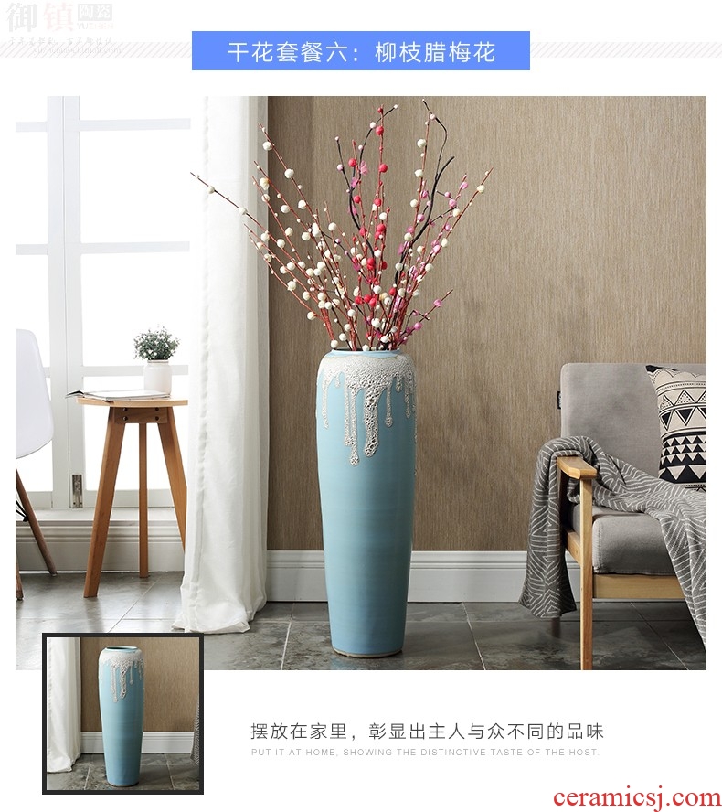 Sitting room ground high dry bouquet porch place Europe type TV ark ceramic creative soft adornment blue vase