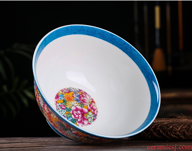 Chinese creative household tableware ceramic bowl to eat bowl 10 sets 10 only combination porringer bone porcelain rice bowls