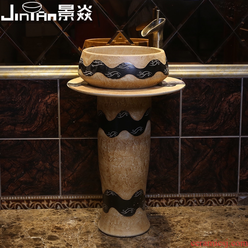 JingYan retro wave art pillar basin ceramic basin of pillar type lavatory basin vertical lavabo one-piece column