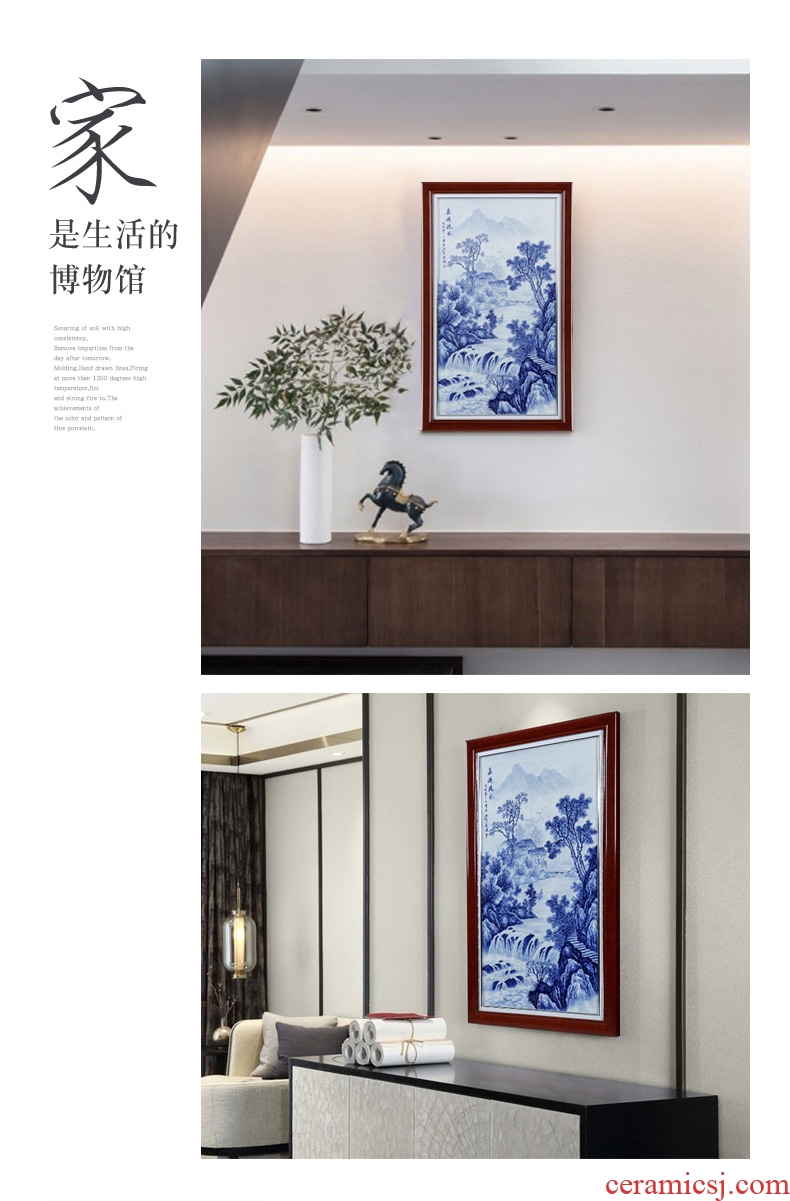 Blue and white porcelain plate painting landscapes of jingdezhen ceramic antique hand-painted Chinese sitting room metope adornment mural porch hang a picture