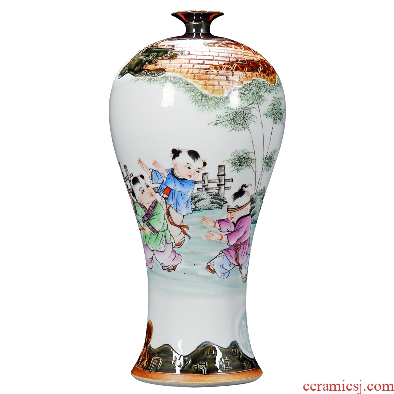 Jingdezhen hand-painted archaize carve kiln porcelain vase home sitting room place manual famille rose porcelain arts and crafts