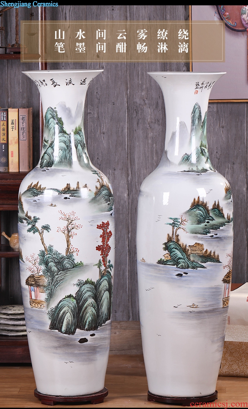 Jingdezhen ceramics landing big vase furnishing articles new Chinese style household villa living room decoration decoration opening gifts