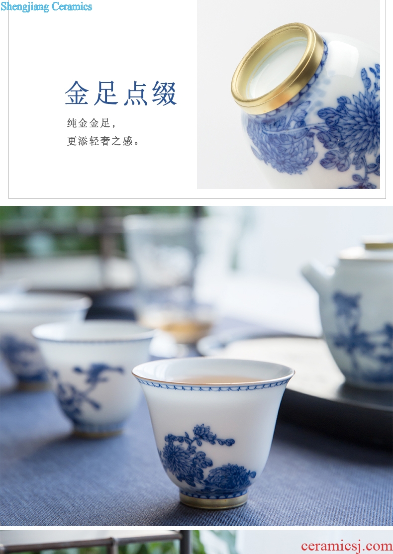 Jingdezhen handmade little teapot blue and white chrysanthemum hand-painted ceramic teapot suit household kung fu tea tea