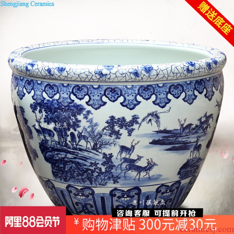 Jingdezhen blue and white porcelain jar ceramic cylinder goldfish bowl water lily LuHe with lotus spring wind tank outdoor water tanks
