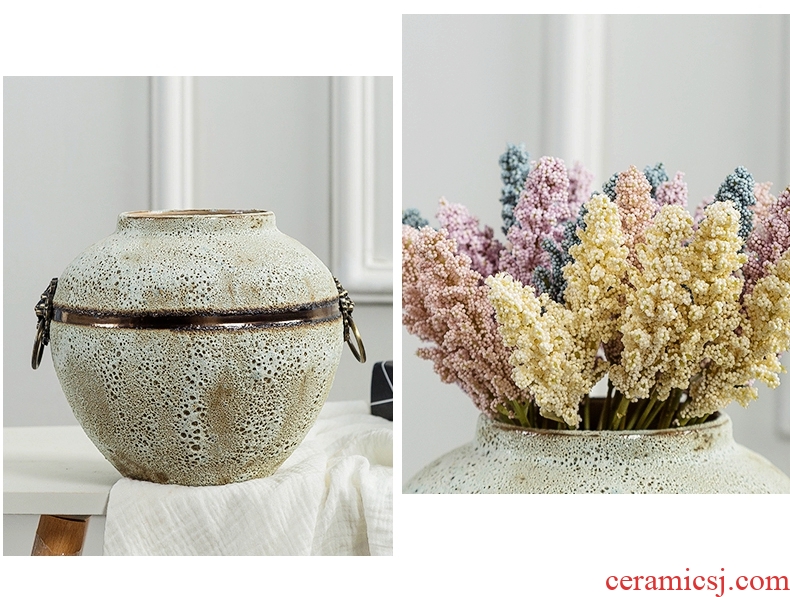 Desktop retro ceramic vases, dried flowers flower arrangement sitting room porch tea table wine of Chinese style household decorative furnishing articles