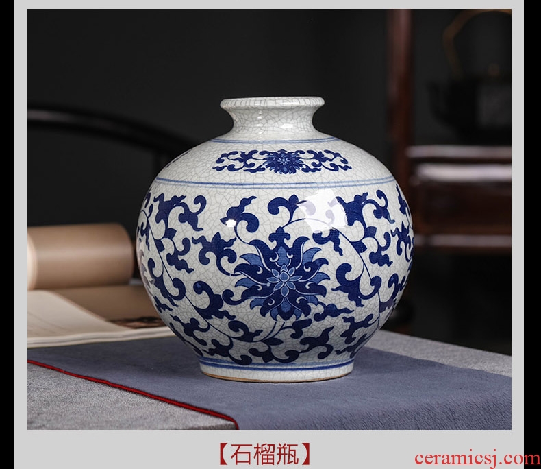 Blue and white porcelain of jingdezhen ceramics bound branch lotus bottle of new Chinese style decoration room porch flower arrangement handicraft furnishing articles