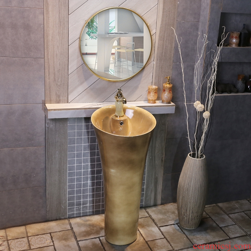 JingYan time expression ceramic column basin creative vintage integration lavabo floor archaize basin sinks