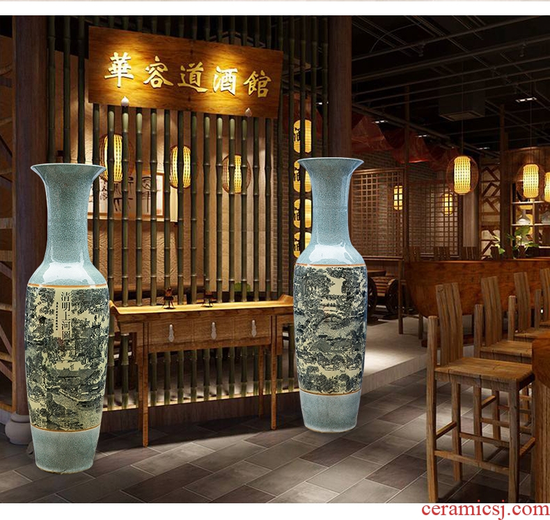 Jingdezhen ceramics qingming scroll archaize floor big vase furnishing articles of Chinese style classical sitting room adornment ornament