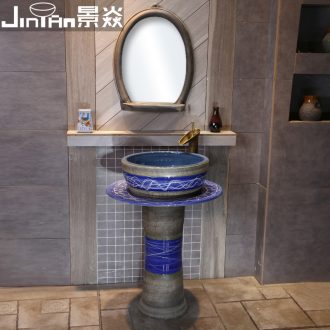 JingYan pillar of blue and white line art basin integration of jingdezhen ceramic lavatory floor sink basin