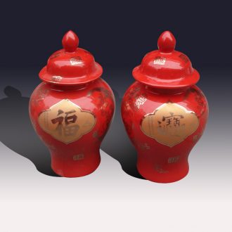 General bright red porcelain jar of wedding festival porcelain cover pot red jubilation porcelain cover pot decoration