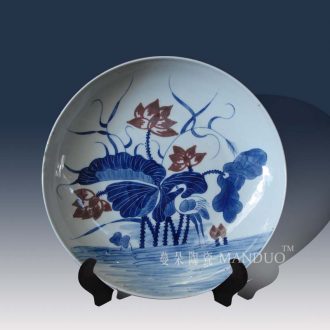 Jingdezhen blue and white youligong crane crane lotus lotus flower kangxi hand-painted porcelain furnishing articles