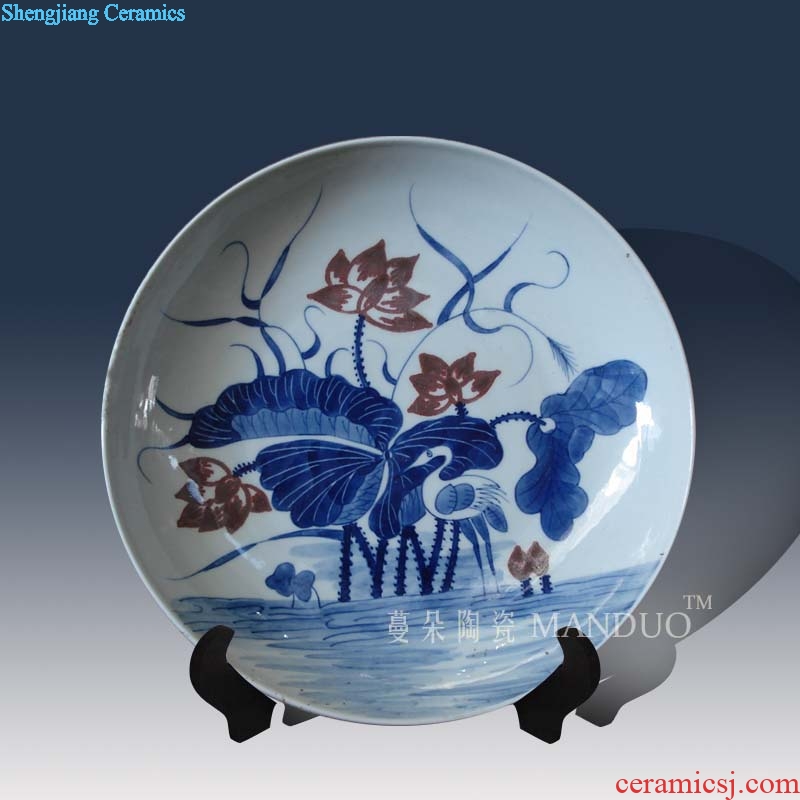 Jingdezhen blue and white youligong crane crane lotus lotus flower kangxi hand-painted porcelain furnishing articles