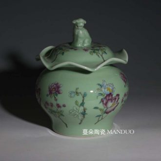 Jingdezhen lion a lotus leaf color porcelain pot storage elegant porcelain porcelain pot elegant decoration