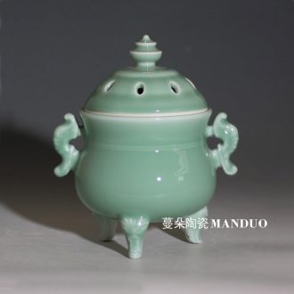 Jingdezhen shadow green ceramic censer ears porcelain present high-grade triangle censer mosquito-repellent incense ta