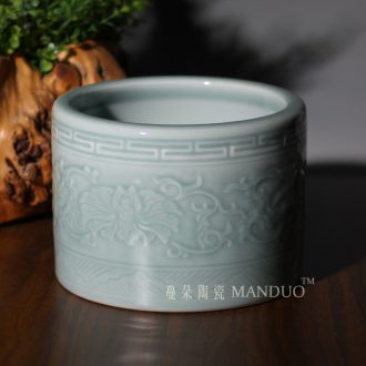 Jingdezhen carving around branch lotus elegant high-grade porcelain vase censer jingdezhen elegant high-grade large brush pot