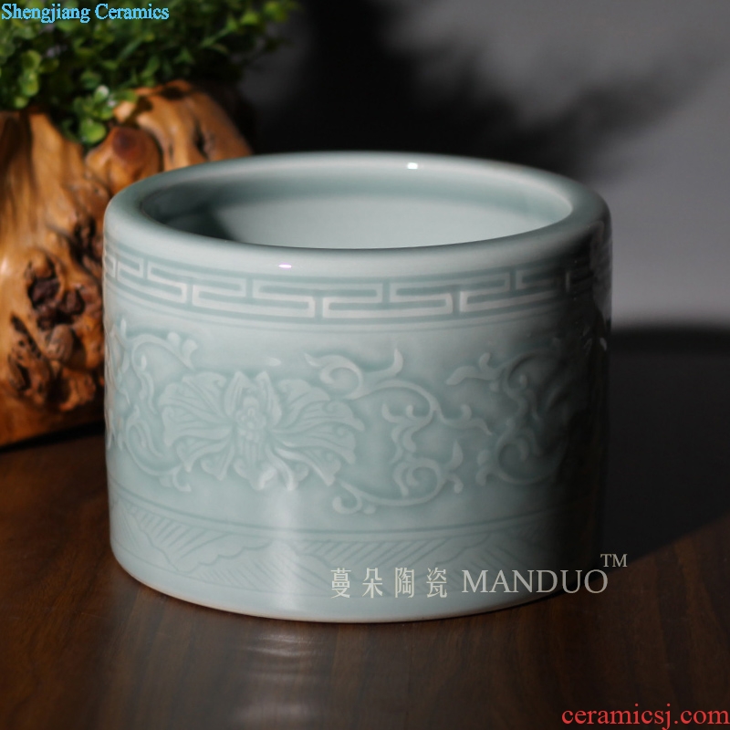 Jingdezhen carving around branch lotus elegant high-grade porcelain vase censer jingdezhen elegant high-grade large brush pot
