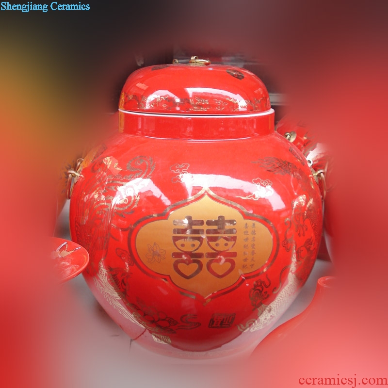 Bright red longfeng ceramic porcelain cover tank storage tank marry festival yuanyang cover pot wedding supplies