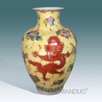 Jingdezhen hand-painted pastel dragon vase high-grade high-grade gift porcelain vase furnishing articles furnishing articles villa living room