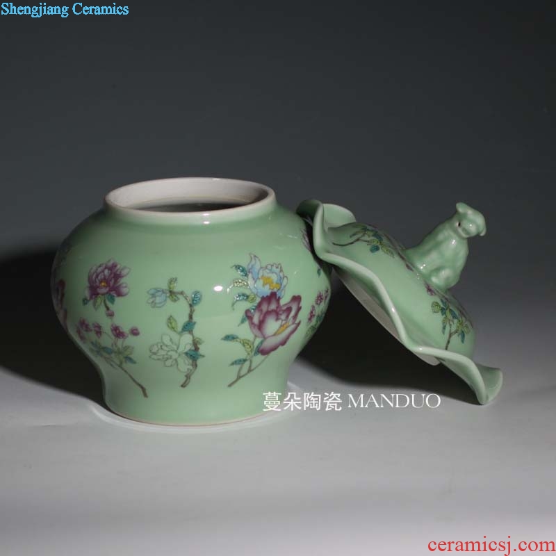 Jingdezhen lion a lotus leaf color porcelain pot storage elegant porcelain porcelain pot elegant decoration