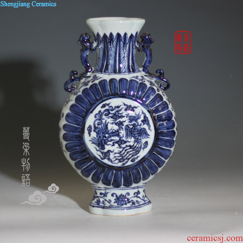Jingdezhen blue and white dragon jintong flat bottles of imitation in porcelain vase XuanDeLong flat grain blue and white classical flat bottles
