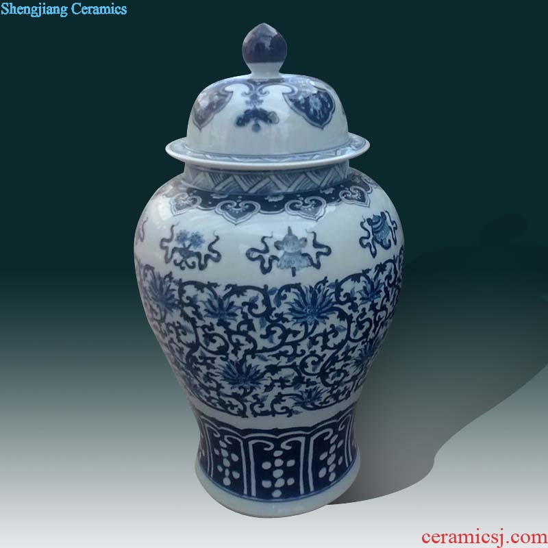 Jingdezhen blue and white porcelain jar of pure hand-painted hand-painted sweet wishes and grain general general display tank storage tank