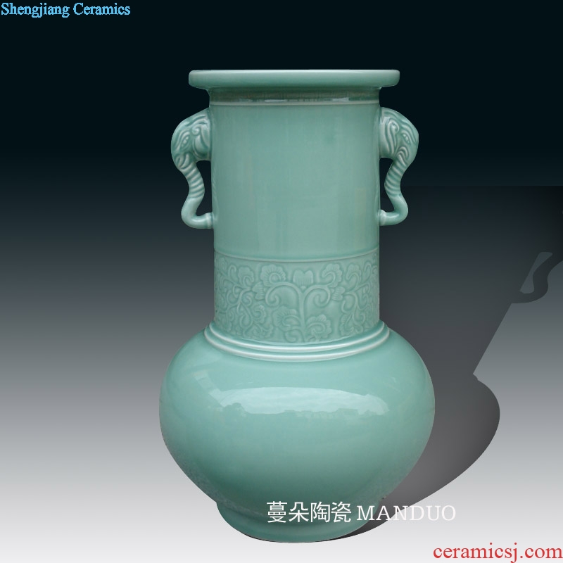 Jingdezhen high-grade shadow green porcelain vase like zun luxurious cultural moral ceramic gifts gifts