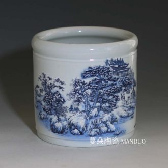Landscape of jingdezhen blue and white porcelain brush pot blue and white porcelain brush pot large porcelain brush pot landscapes
